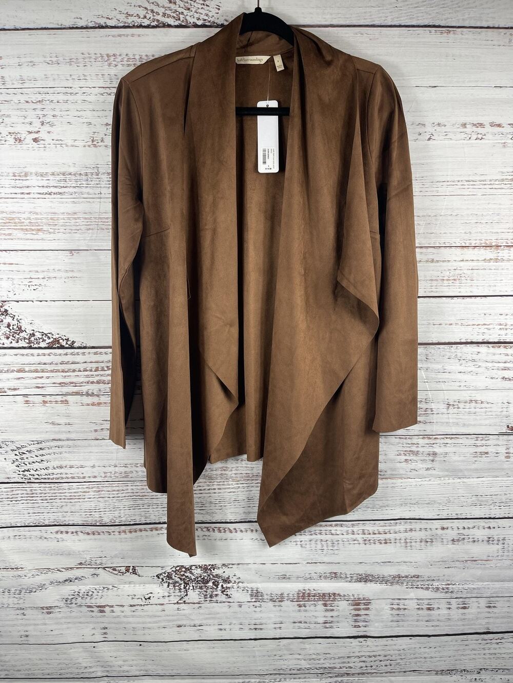 Soft Surroundings Jacket Women's Small Brown Shape Drape Faux Suede Open Front